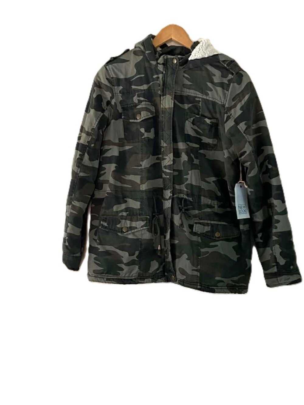 New Look Camo Sherpa Lined Parka Jacket Women’s L NWT